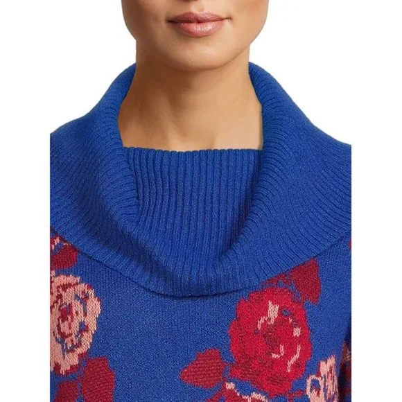 NWT NEW Blue Floral Sz XL 16/18 Stretchy Cozy Cowl Neck Sweater PIONEER WOMAN - Picture 2 of 4